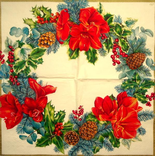 039 Weihnachten Blumen  - 3-lagig (creme) - Ihr